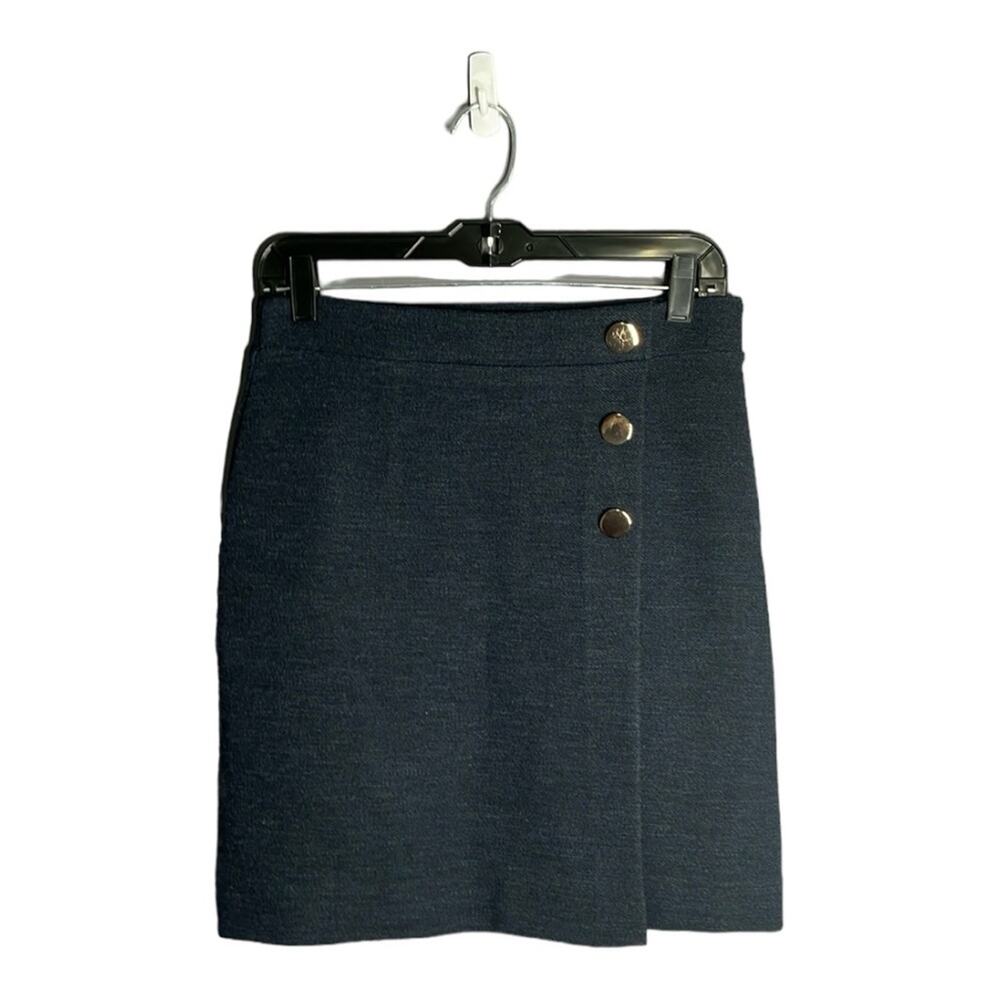 Loft Navy Blue Wrap Skirt Gold Button Detail 2